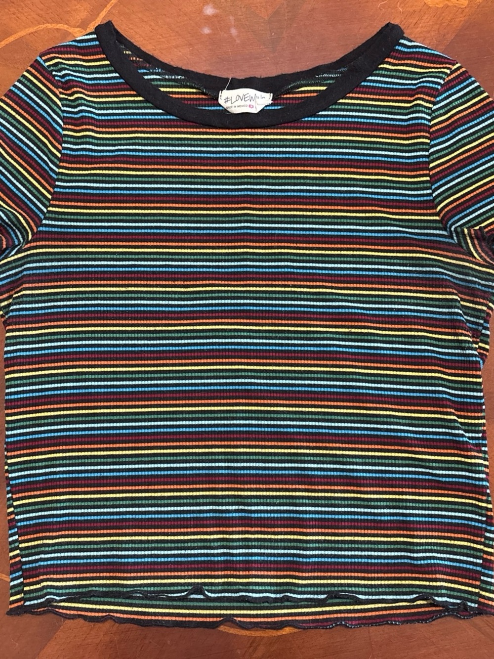 Black Multi-Color Stripe Ribbed Crop Top